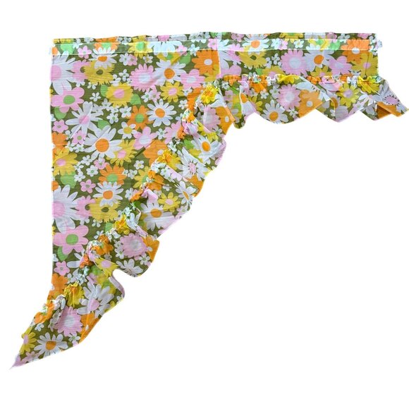 VTG Floral Curtain Panels/Valance Set Daisy Floral Green/Orange/Pink 1970s Retro - Picture 6 of 9